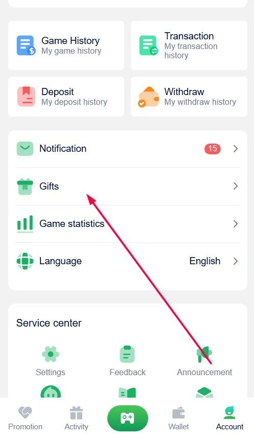 click on the gift option